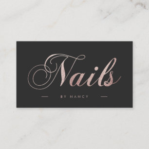 Nails Script Calligraphy Rose Gold Glitzer Visitenkarte