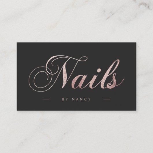 Nails Script Calligraphy Rose Gold Glitzer Visitenkarte (Vorderseite)