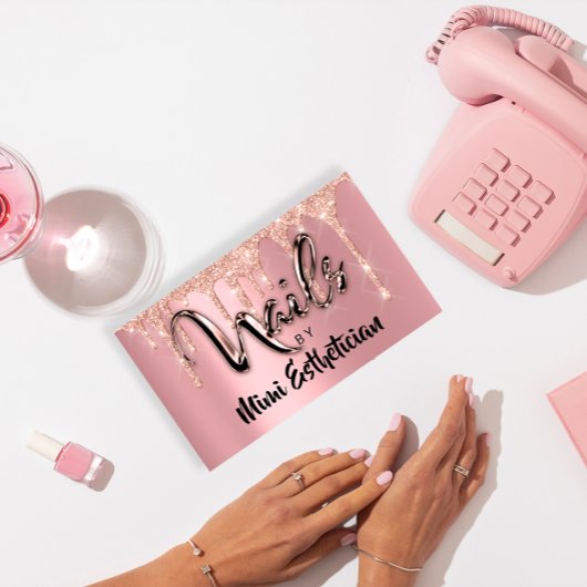 Nails Studio Artist Acrylic Tropfens Glitzer Pink Visitenkarte