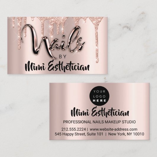Nails Studio Artist Acrylic Tropfens Glitzer Rose Visitenkarte (Vorne/Hinten)