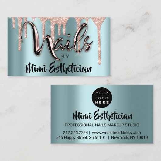 Nails Studio Artist Acrylic Tropfens Glitzern Blue Visitenkarte (Vorne/Hinten)