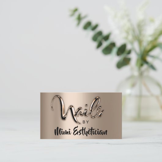 Nails Studio Artist Nails Logo Script Metalik Visitenkarte (Stehend Vorderseite)