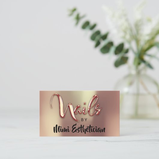 Nails Studio Artist Nails Script Logo Gold Rose Visitenkarte (Stehend Vorderseite)