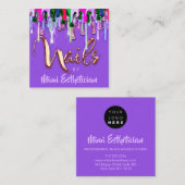 Nails Studio Artist Nails Script Logo Lila Tropfen Quadratische Visitenkarte (Vorne/Hinten)