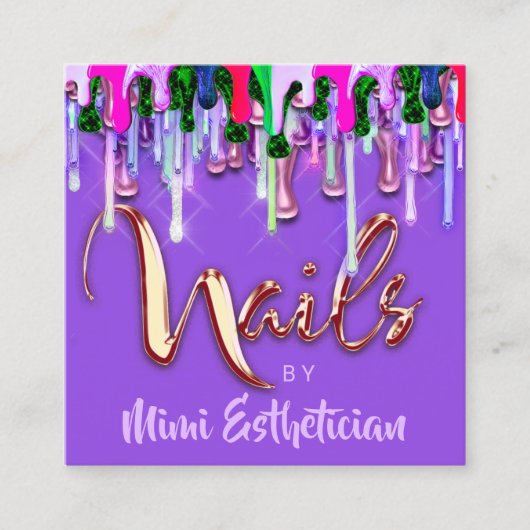 Nails Studio Artist Nails Script Logo Lila Tropfen Quadratische Visitenkarte (Vorderseite)