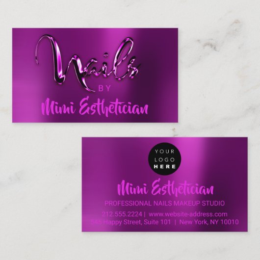 Nails Studio Artist Nails Script Logo Pink Berry Visitenkarte (Vorne/Hinten)