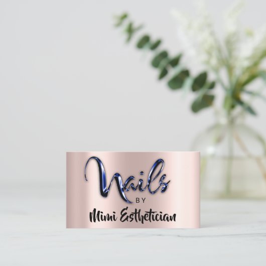 Nails Studio Artist Nails Script Logo Rose Blue Visitenkarte (Stehend Vorderseite)