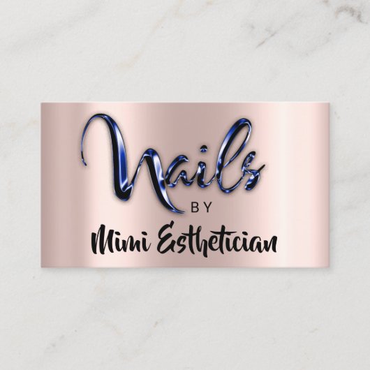 Nails Studio Artist Nails Script Logo Rose Blue Visitenkarte (Vorderseite)