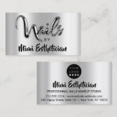 Nails Studio Artist Nails Script Logo Silver Metal Visitenkarte (Vorne/Hinten)