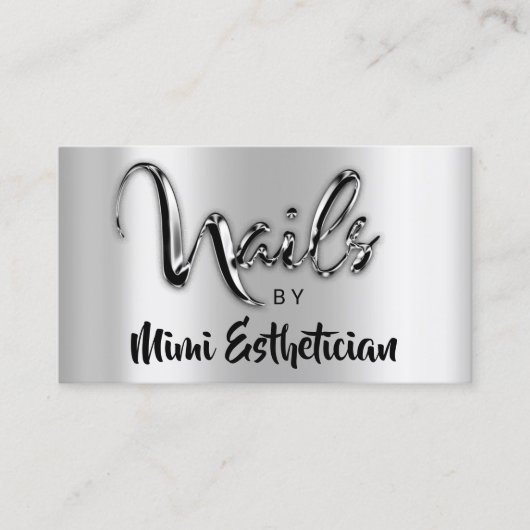Nails Studio Artist Nails Script Logo Silver Metal Visitenkarte (Vorderseite)