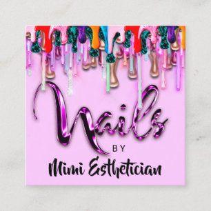 Nails Studio Artist Nails Script-Logo-Tropfen Pink Quadratische Visitenkarte