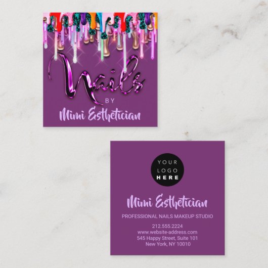 Nails Studio Artist Nails Script Tropfen Lila Quadratische Visitenkarte (Vorne/Hinten)