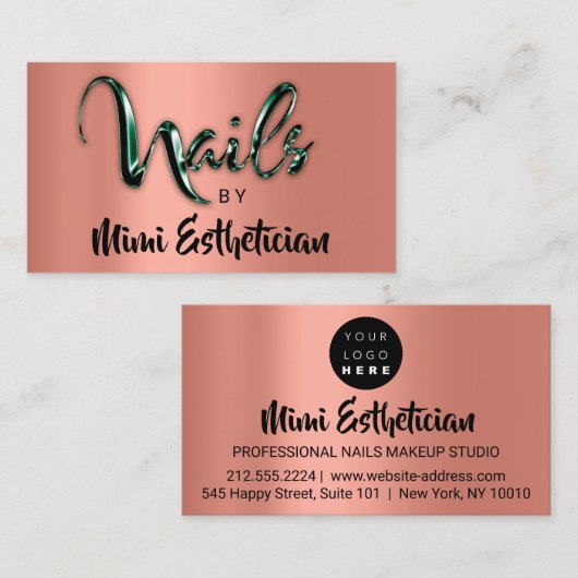 Nails Studio Artist NailsScript Rose Greenery Visitenkarte (Vorne/Hinten)