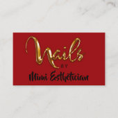 Nails Studio Artist Red Nails Script Red Gold Logo Visitenkarte (Vorderseite)