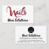 Nails Studio Artist Red Nails Script Red White Log Visitenkarte (Vorne/Hinten)