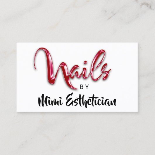 Nails Studio Artist Red Nails Script Red White Log Visitenkarte (Vorderseite)