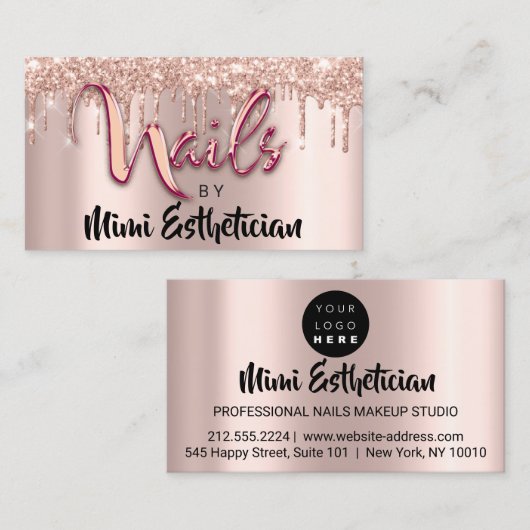 Nails Studio Artist Tropfens Glitzer Rose Gold Visitenkarte (Vorne/Hinten)
