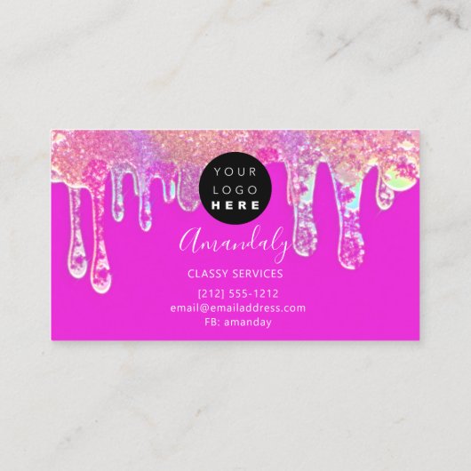 Nails Studio Beauty Logo Tropfen Holograph Pink Visitenkarte (Rückseite)
