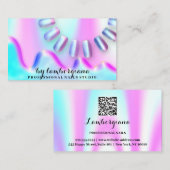 Nails Studio Logo Holograph QR Code Blau Rosa Visitenkarte (Vorne/Hinten)