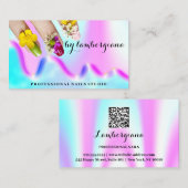 Nails Studio Logo Holograph QR Code Elegant Visitenkarte (Vorne/Hinten)