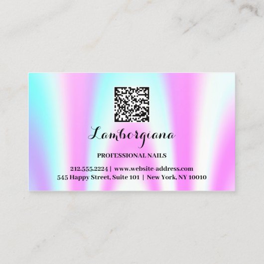 Nails Studio Logo Holograph QR Code Elegant Visitenkarte (Rückseite)