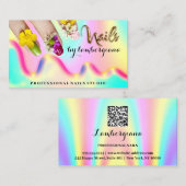 Nails Studio Logo Holograph QR Code Mermaid Gold Visitenkarte (Vorne/Hinten)