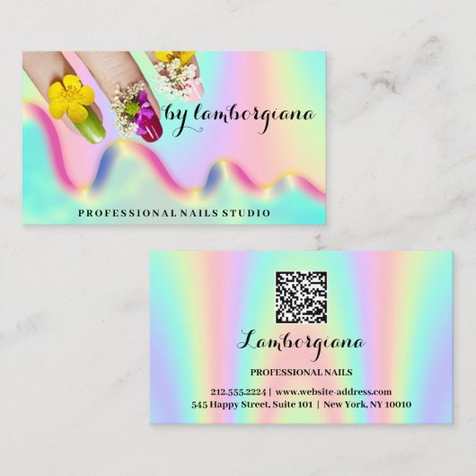 Nails Studio Logo Holograph QR Code Mermaid Visitenkarte (Vorne/Hinten)