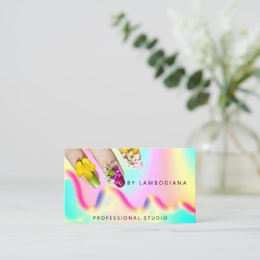 Nails Studio Logo Holograph QR Code Modern Visitenkarte (Stehend Vorderseite)