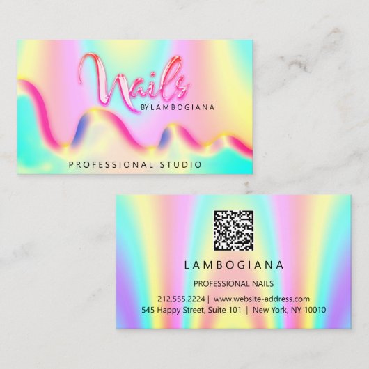 Nails Studio Logo Holograph QR Code Unique Visitenkarte (Vorne/Hinten)