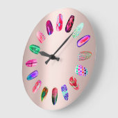 Nails Studio Pink Glam Nails Stylist Rose Große Wanduhr (Winkel)