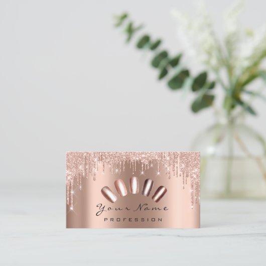 Nails Studio Tropfen Glitzer Manicure QR Code Visitenkarte (Stehend Vorderseite)