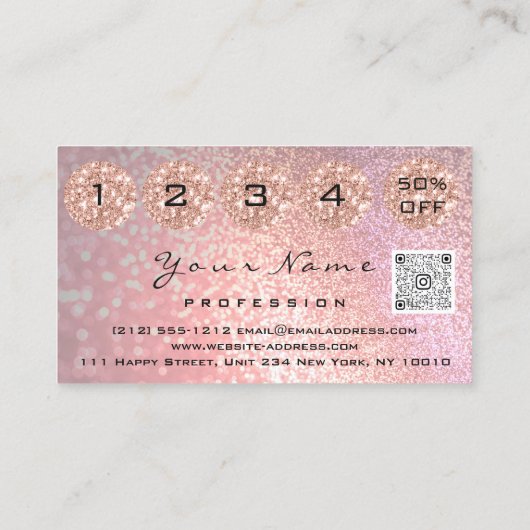 Nails Studio Tropfen Glitzer Manicure QR Code WELL Visitenkarte (Rückseite)