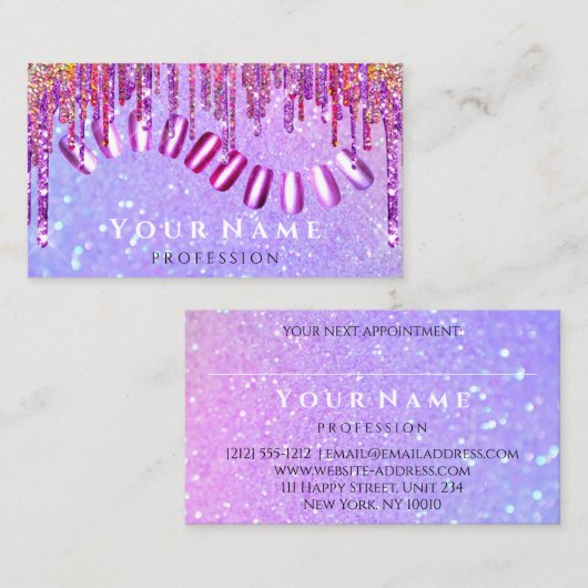 Nails Stylist Manicure Pink Glitzer Holograph VIP Visitenkarte (Vorne/Hinten)