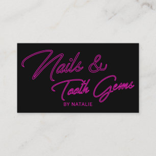 Nails & Tooth Gems Neon Pink Typografie Salon Visitenkarte