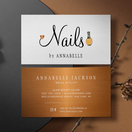 Nails Typografie Glam Gold metallische Chic Salon Visitenkarte