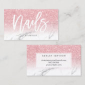 Nails Typografie rosa Glitzer Marmor Visitenkarte (Vorne/Hinten)