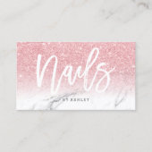 Nails Typografie rosa Glitzer Marmor Visitenkarte (Vorderseite)