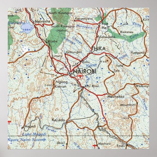 Nairobi Kenya Topografische Karte Poster (Vorne)