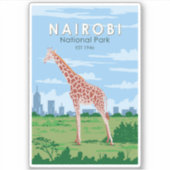 Nairobi Nationalpark Giraffi Wandern Vintag Aufkleber (Vorderseite)