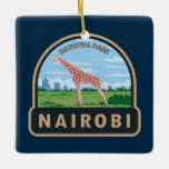 Nairobi Nationalpark Giraffi Wandern Vintag Keramikornament<br><div class="desc">Nairobi Vektorgrafik Design. Es ist auf drei Seiten eingezäunt,  während die offene Südgrenze es erlaubt,  wild lebende Tiere zwischen dem Park zu bewegen.</div>