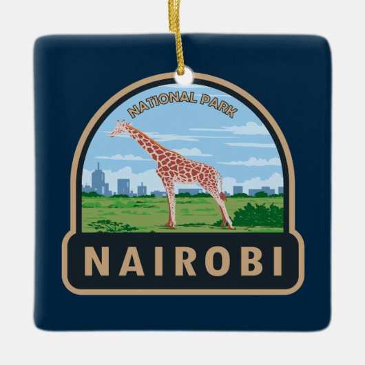 Nairobi Nationalpark Giraffi Wandern Vintag Keramikornament (Vorderseite)
