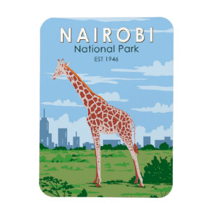 Nairobi Nationalpark Giraffi Wandern Vintag Magnet
