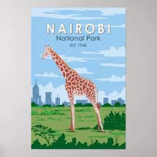 Nairobi Nationalpark Giraffi Wandern Vintag Poster