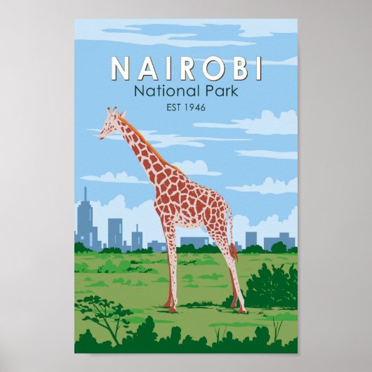 Nairobi Nationalpark Giraffi Wandern Vintag Poster (Vorne)