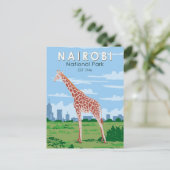 Nairobi Nationalpark Giraffi Wandern Vintag Postkarte (Stehend Vorderseite)