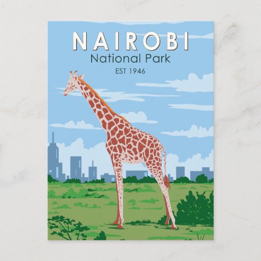 Nairobi Nationalpark Giraffi Wandern Vintag Postkarte (Vorderseite)