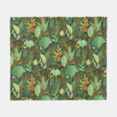 Naive Art Lush Garden Tapestes in Grün und Blau Fleecedecke (Vorderseite (Horizontal))