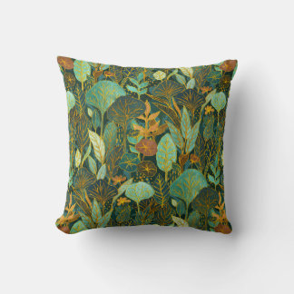 Naive Art Lush Garden Tapestes in Grün und Blau Kissen
