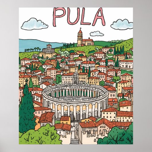 Naïve Art Pula Arena Print – Historic Landmark Art Poster (Vorne)