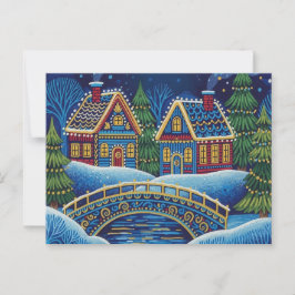 NAIVE ART Weihnachtsschneeszene Postkarte